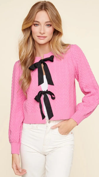 Pinky Promise Bow Tie Cardigan