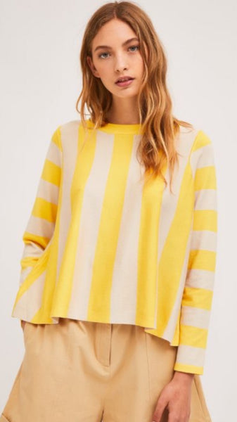 Yellow A-Line Jumper With Two Tone Vertical Stripes