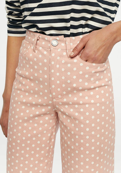 Pink Polka Dot Wide Leg Crop Jeans