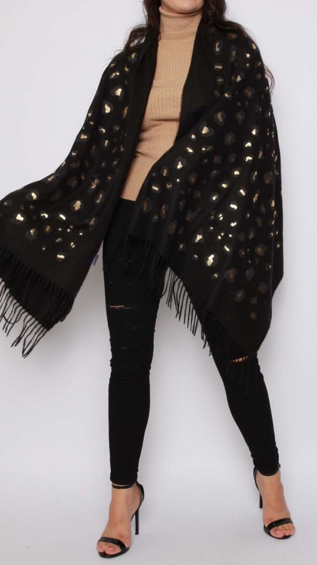 Leopard Print Gold Detail Shawl Scarf (Two Colours)