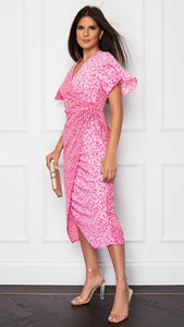 Esme Wrap Detail Midi Dress - Pink