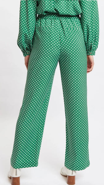Emmanuella Polka Dot Print Pull On Trouser -Green