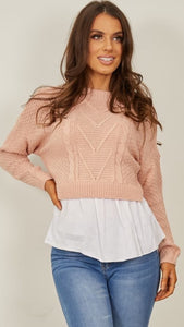 Megan Frill Knitted Shirt Jumper - Pink