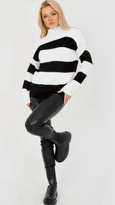 Funnel Neck Striped Knitted Jumper