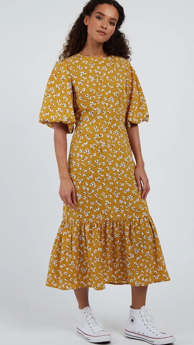 Louche Zeyneb Petal Dot Mustard Midi Dress