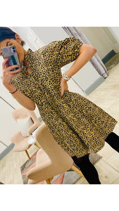 Rhea Leopard Tie Collar Smock Dress