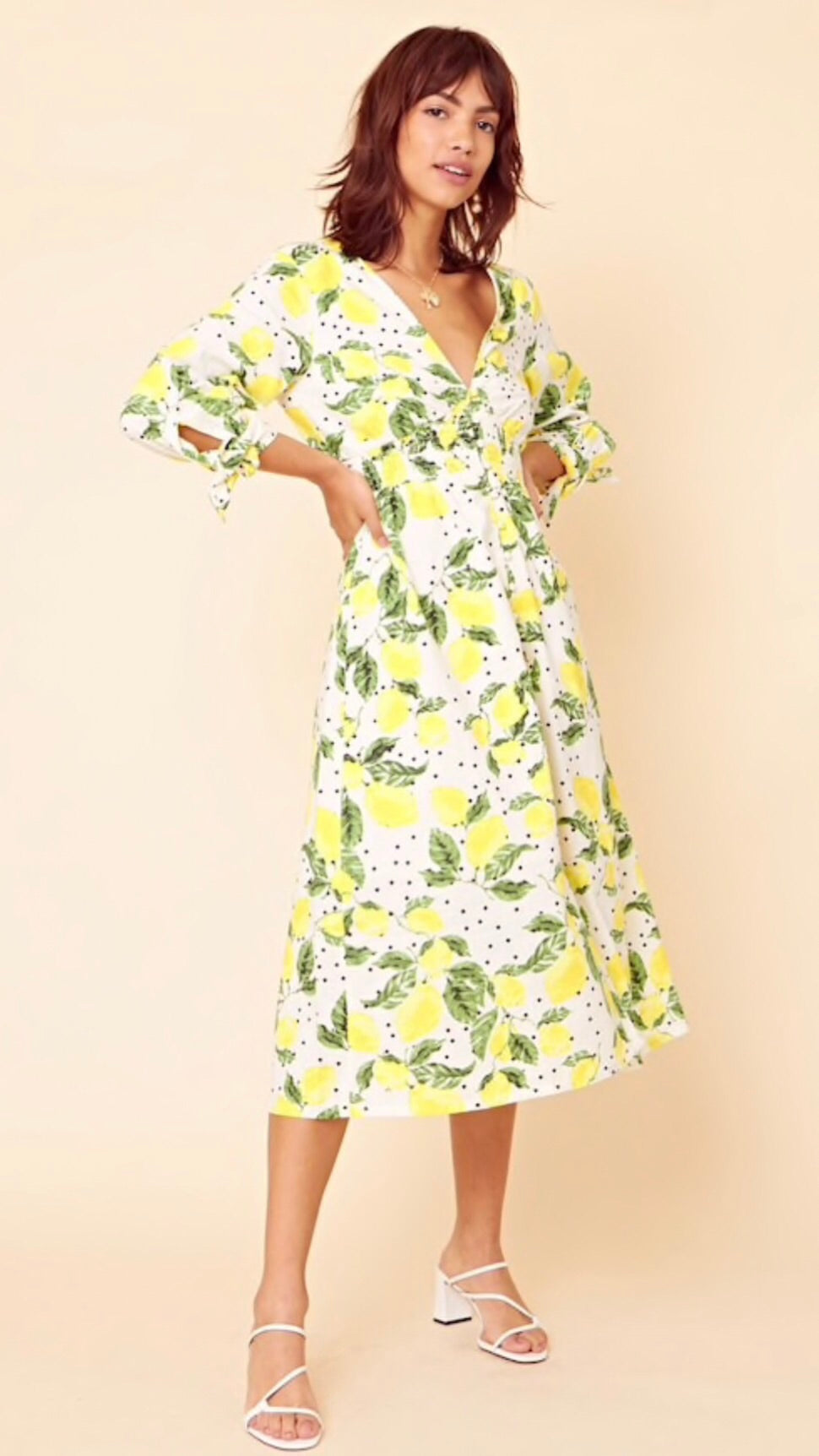Neon Rose Lolita Lemon Shirring Midi Tea Dress